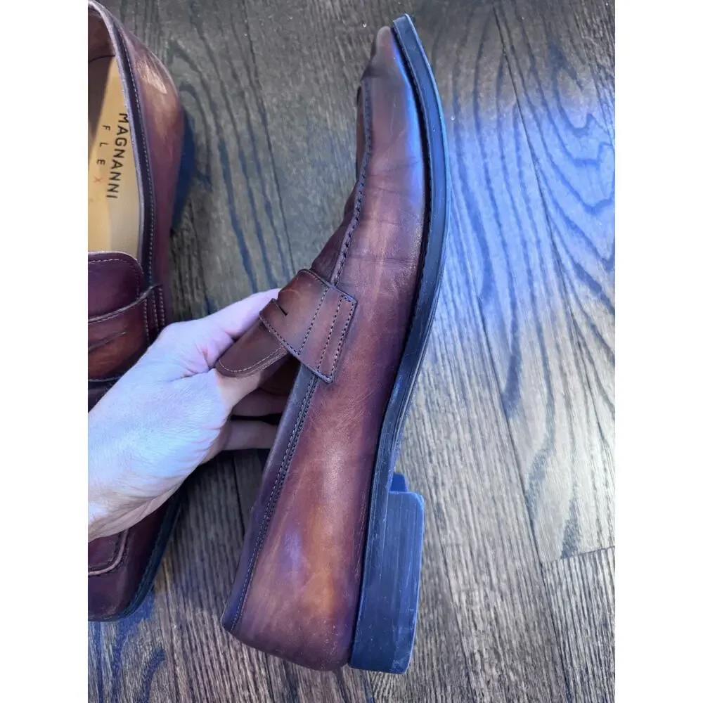 MAGNANNI Men's Leather Penny Loafers Cognac Men's Sz 11.5